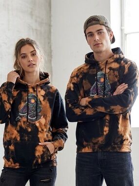 Upcycled Custom Acid Wash Astronaut DJ Graphic Hoodie M 21.5” p2p Black